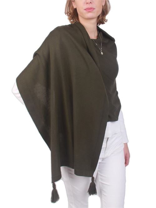 Stola in pura lana con pon pon verde militare Art Tricot | STOLA CAPRESEVERDE MILITARE
